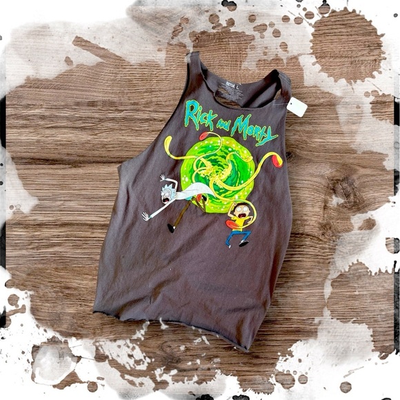 rick and morty Tops - “Upcycled Rick and Morty Gray T-Shirt - Size Large | Eco-Friendly Fan Apparel”
